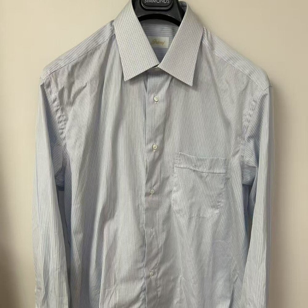Brioni White Striped French Cuff Cotton Dress Shirt Handmade Italy Size 16.5